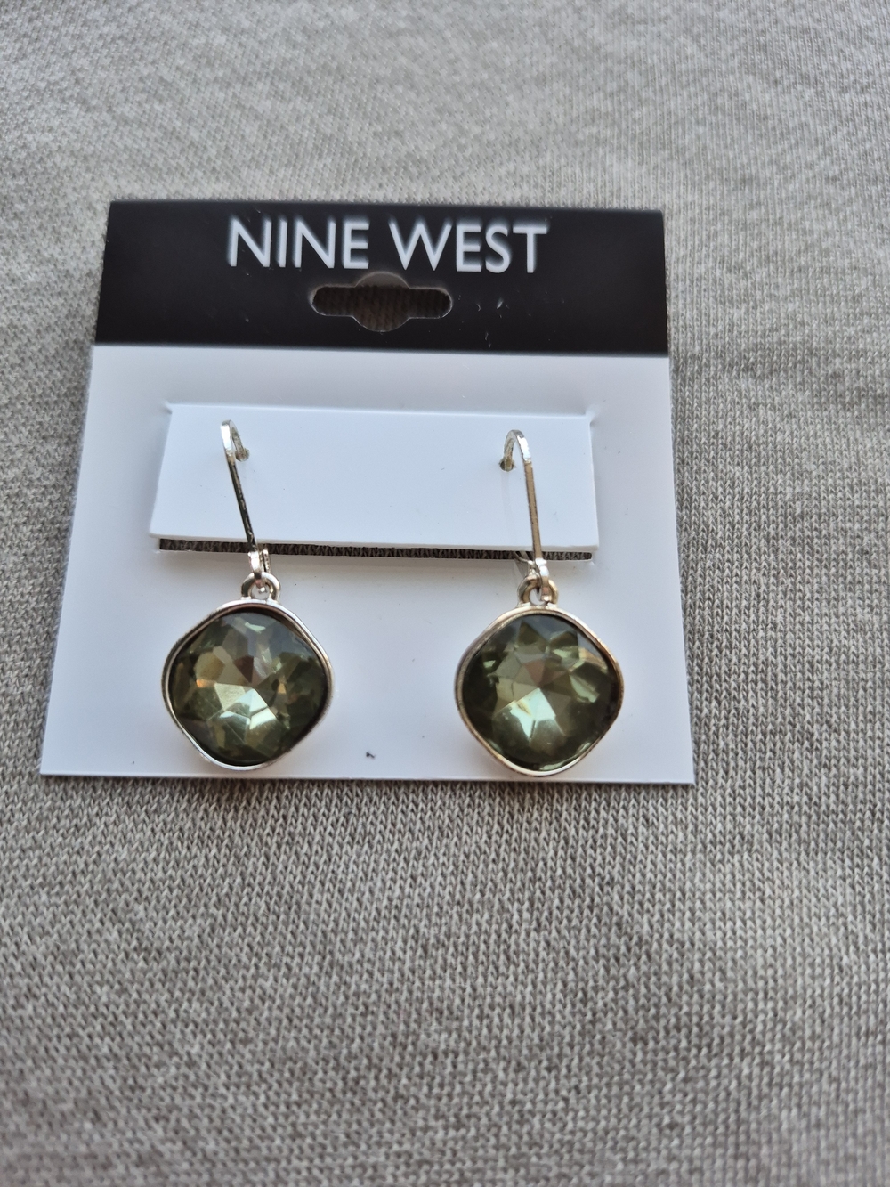 Nine West Gold-Tone Olive Crystal Drop Earrings